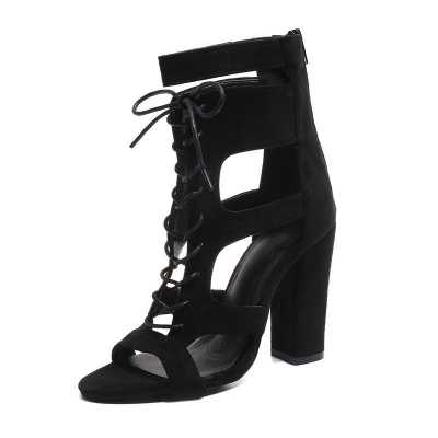 Summer Women's Plus Size Casual Fashion High heeled Sandals Suede Chunky Heel High heeled Shoes with Open toe Ladies Sandals